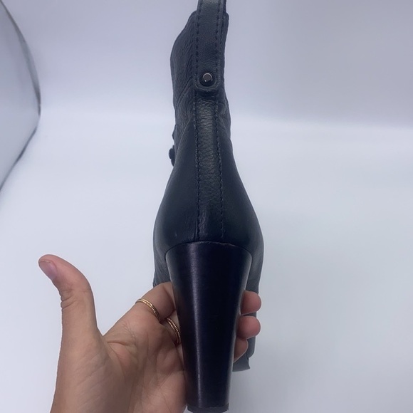 J Crew - Cognac Black Leather Lace Up Heel Booties Size 9.5 - Picture 4 of 13